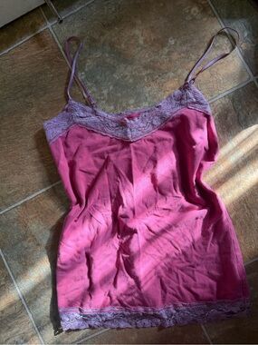 Vintage Women's Pink Lace-Trim Camisole Tank Top